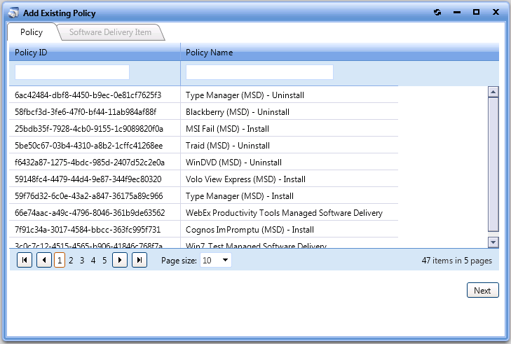 Add Existing Policy Dialog Box / Policy Tab