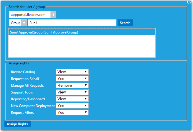 Catalog Security Add User/Group Dialog Box