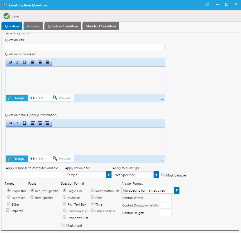 Question Properties Dialog Box / Question Tab