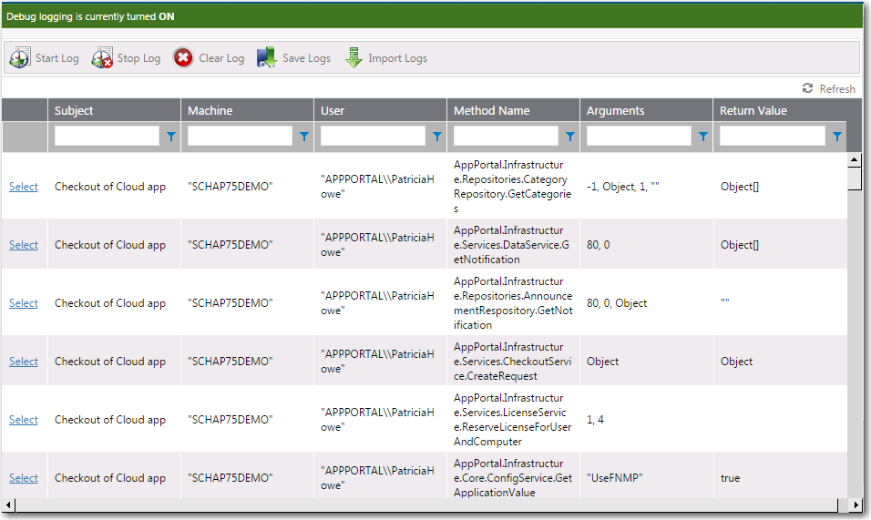 Debug Log View / Logging On