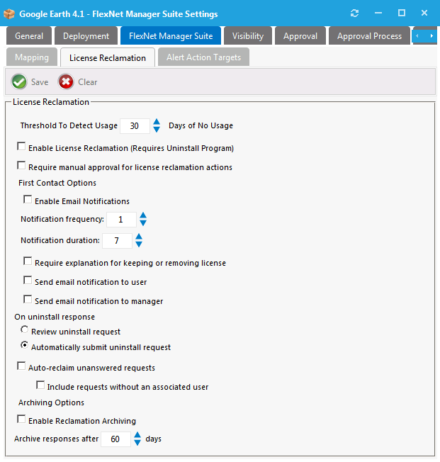 Catalog Item Properties Dialog Box / FlexNet Manager Suite > License Reclamation Tab