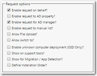 Request Options on the General &gt; Global Tab of Catalog Item Properties Dialog Box